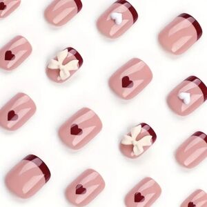 3D Hearts & Bows French Manicure Press On Nails
